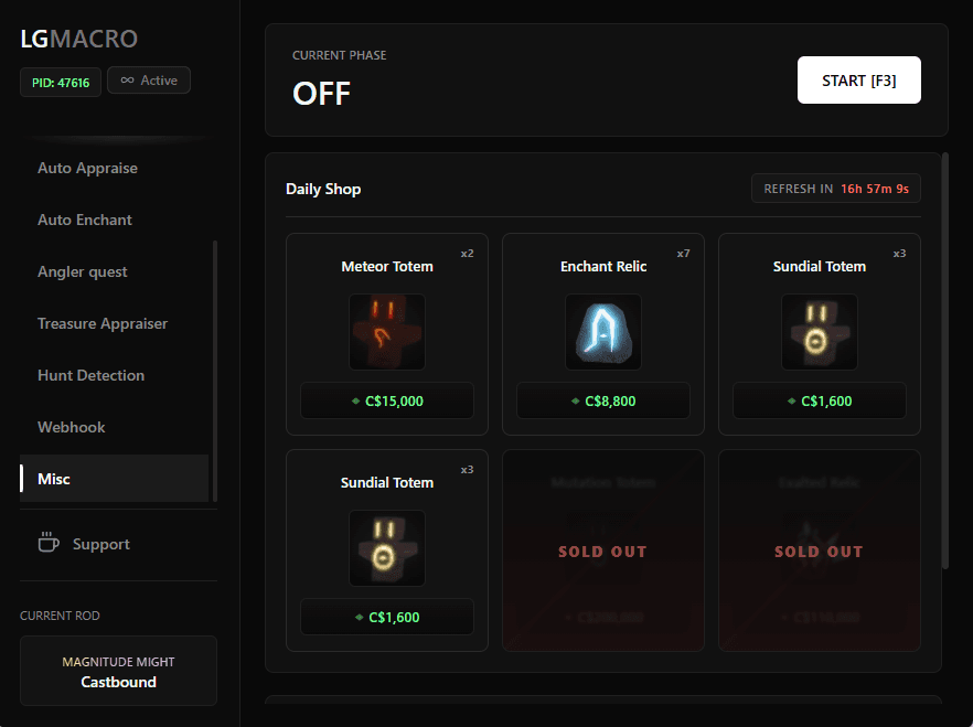 Settings panel