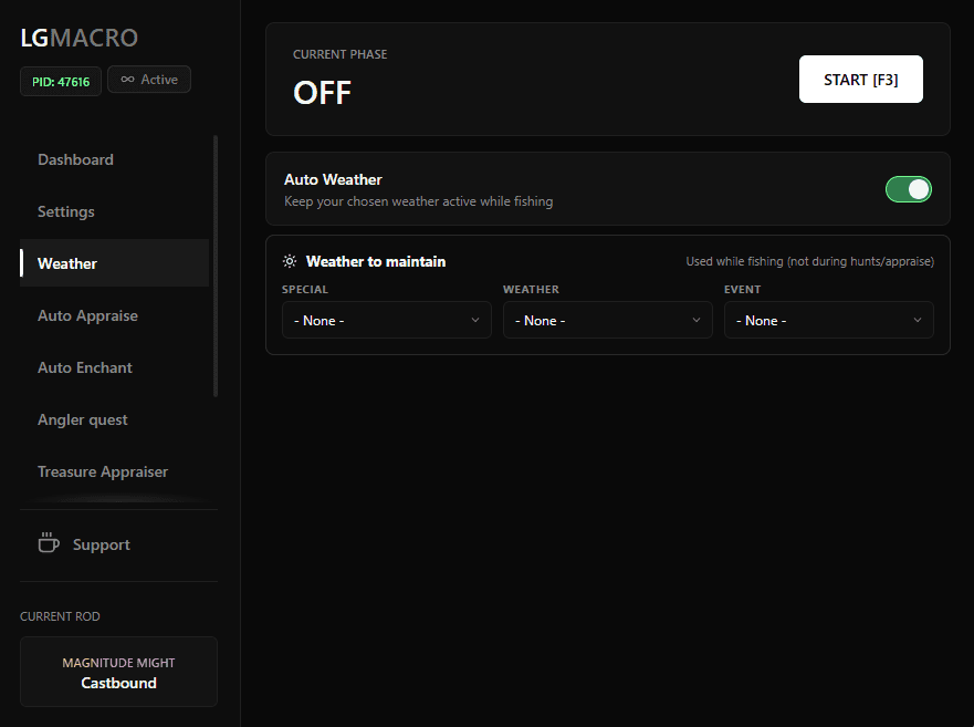 Settings panel