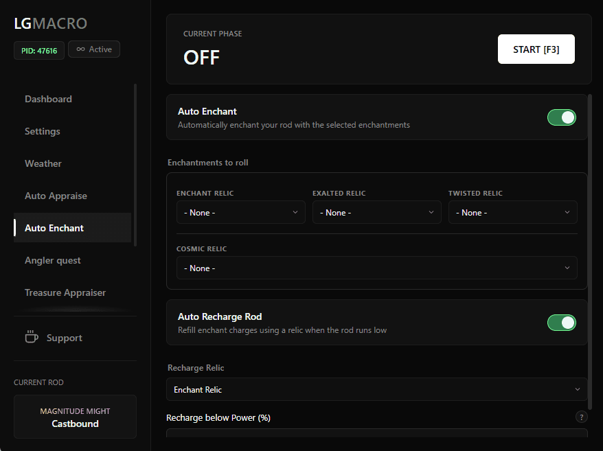 Settings panel
