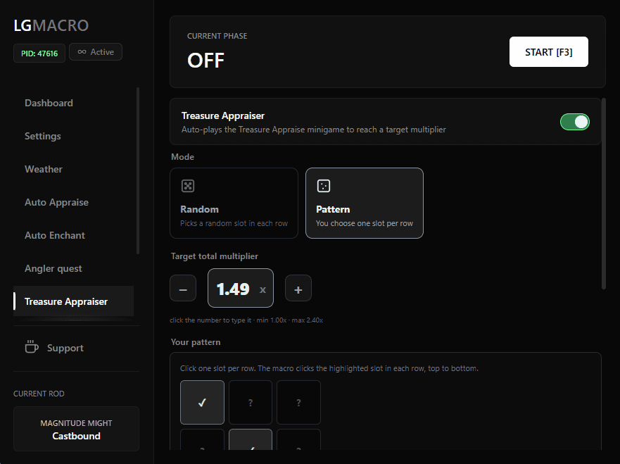 Settings panel
