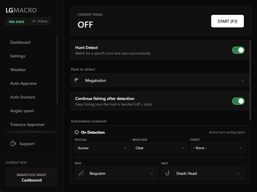 Settings panel