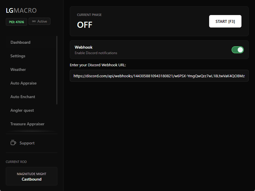Settings panel